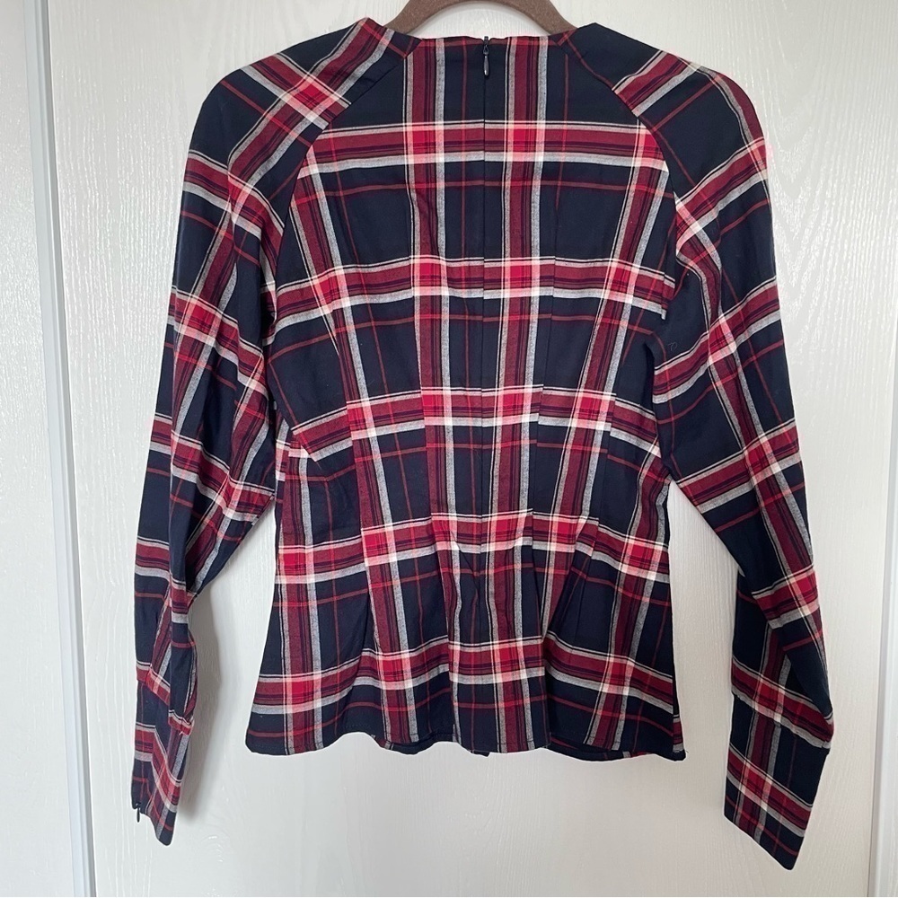 H&M Pearl Tartan Plaid Peplum Long Sleeves Too, 100% cotton Women’s size 2 - Picture 9 of 12